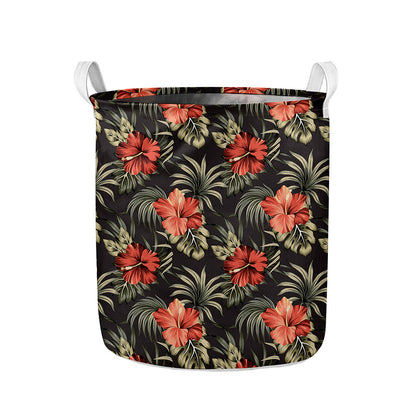 Vintage Tropical Hibiscus Floral Print Collapsible Laundry Basket