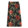 Vintage Tropical Hibiscus Floral Print Cotton Front Slit Maxi Skirt