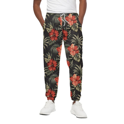 Vintage Tropical Hibiscus Floral Print Cotton Pants