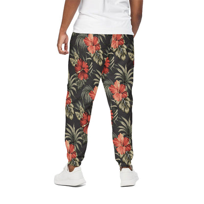 Vintage Tropical Hibiscus Floral Print Cotton Pants