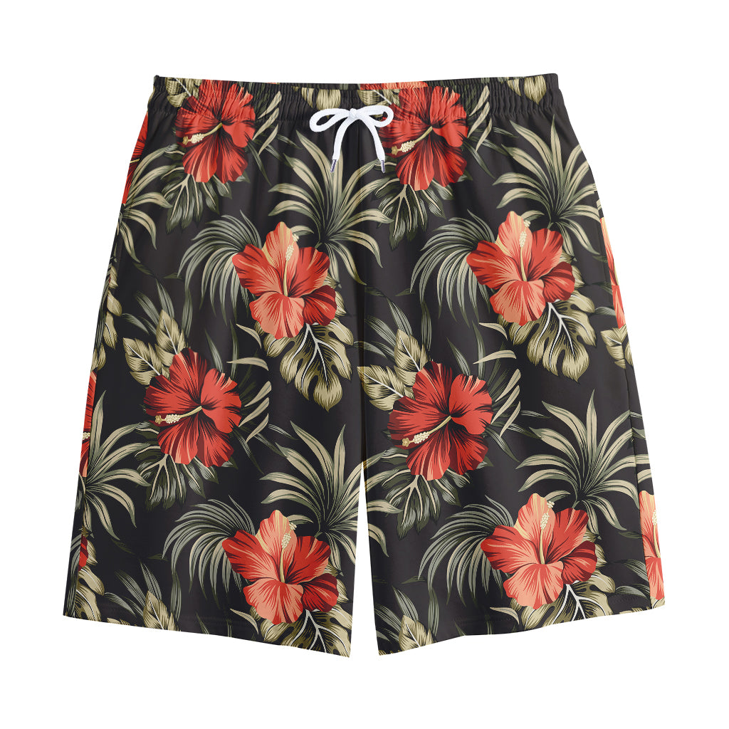 Vintage Tropical Hibiscus Floral Print Cotton Shorts