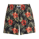 Vintage Tropical Hibiscus Floral Print Cotton Shorts