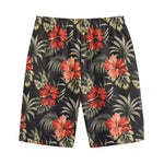 Vintage Tropical Hibiscus Floral Print Cotton Shorts