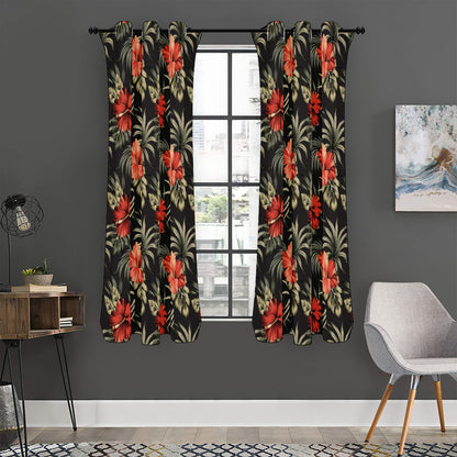 Vintage Tropical Hibiscus Floral Print Curtain