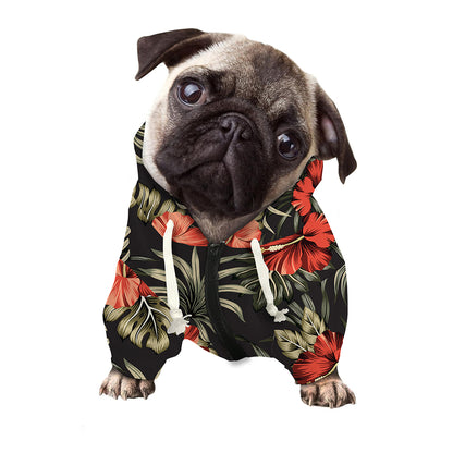 Vintage Tropical Hibiscus Floral Print Dog Zip Up Hoodie