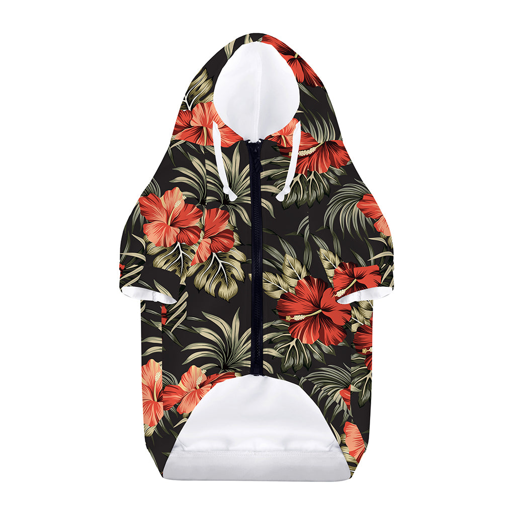 Vintage Tropical Hibiscus Floral Print Dog Zip Up Hoodie