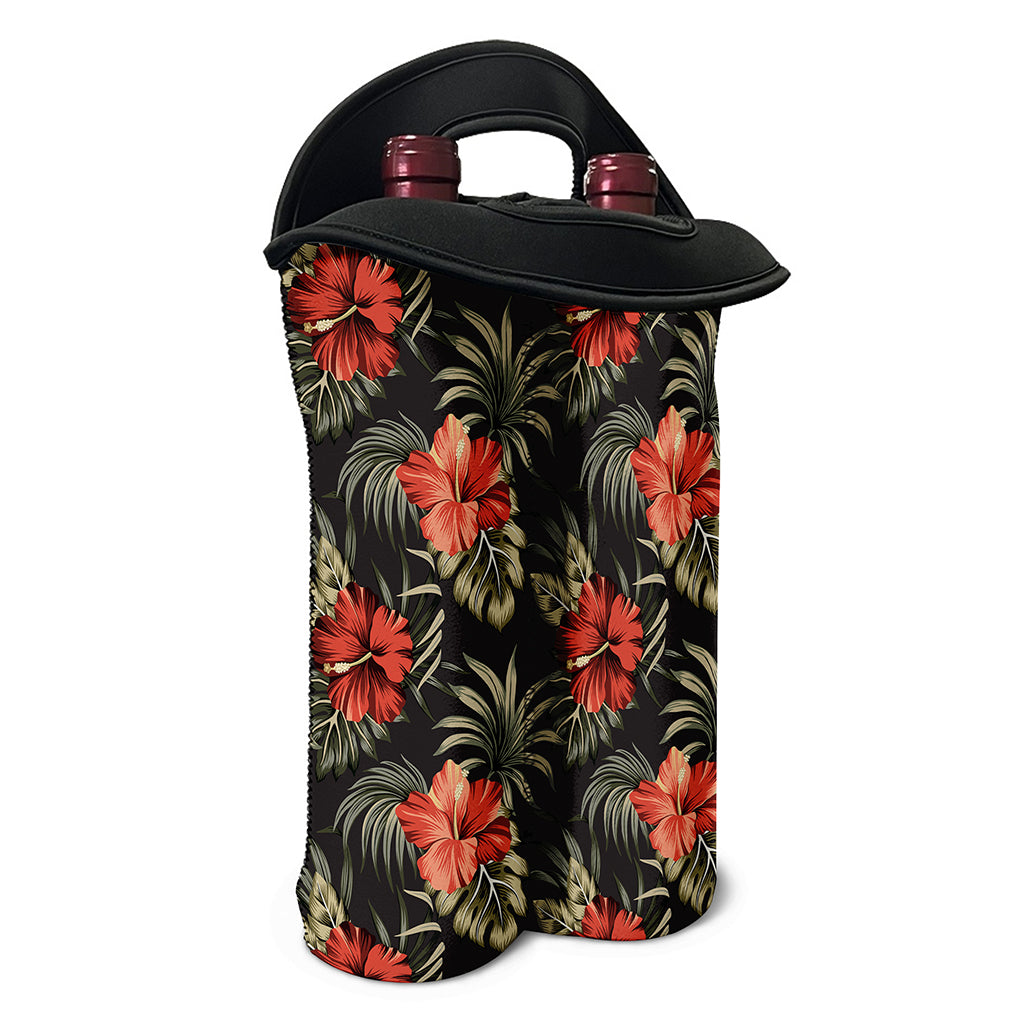 Vintage Tropical Hibiscus Floral Print Double Neoprene Wine Tote