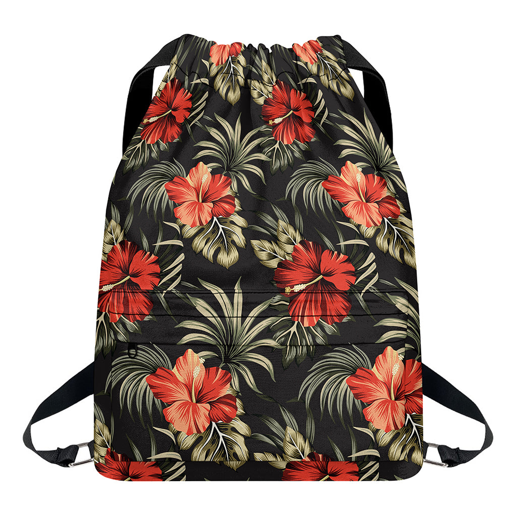 Vintage Tropical Hibiscus Floral Print Drawstring Backpack