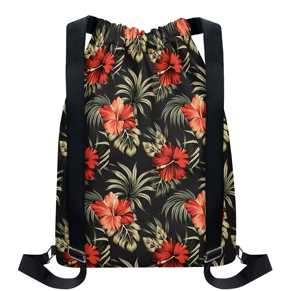 Vintage Tropical Hibiscus Floral Print Drawstring Backpack
