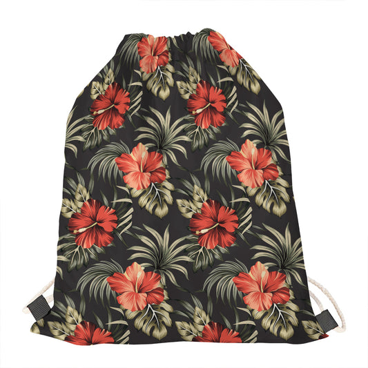 Vintage Tropical Hibiscus Floral Print Drawstring Bag