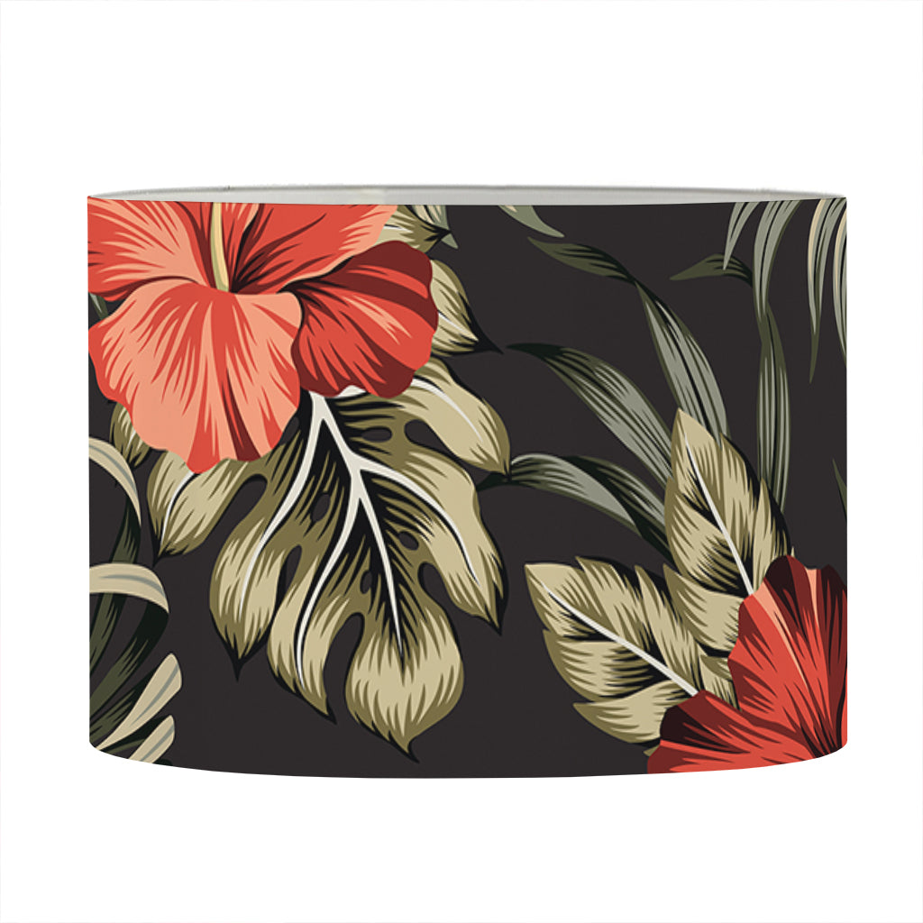 Vintage Tropical Hibiscus Floral Print Drum Lamp Shade