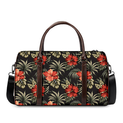 Vintage Tropical Hibiscus Floral Print Duffle Bag