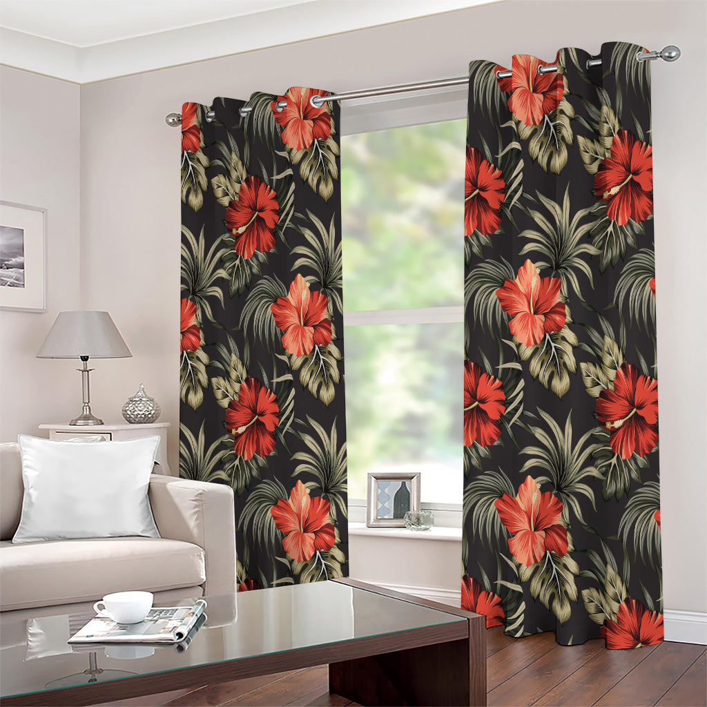 Vintage Tropical Hibiscus Floral Print Extra Wide Grommet Curtains