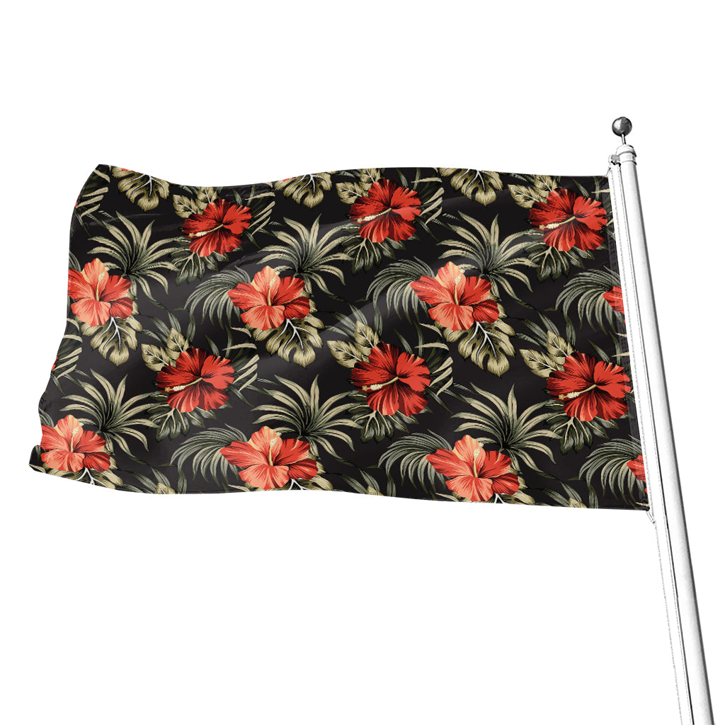Vintage Tropical Hibiscus Floral Print Flag