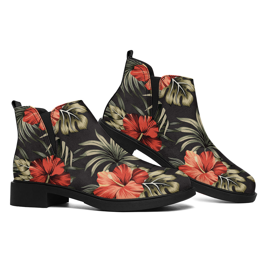 Vintage Tropical Hibiscus Floral Print Flat Ankle Boots