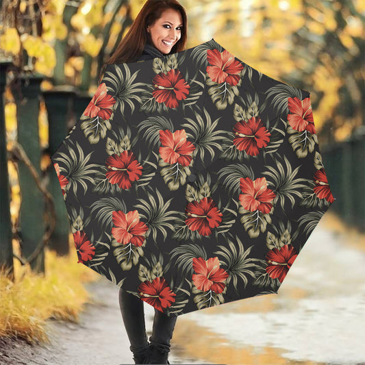 Vintage Tropical Hibiscus Floral Print Foldable Umbrella