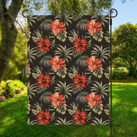 Vintage Tropical Hibiscus Floral Print Garden Flag