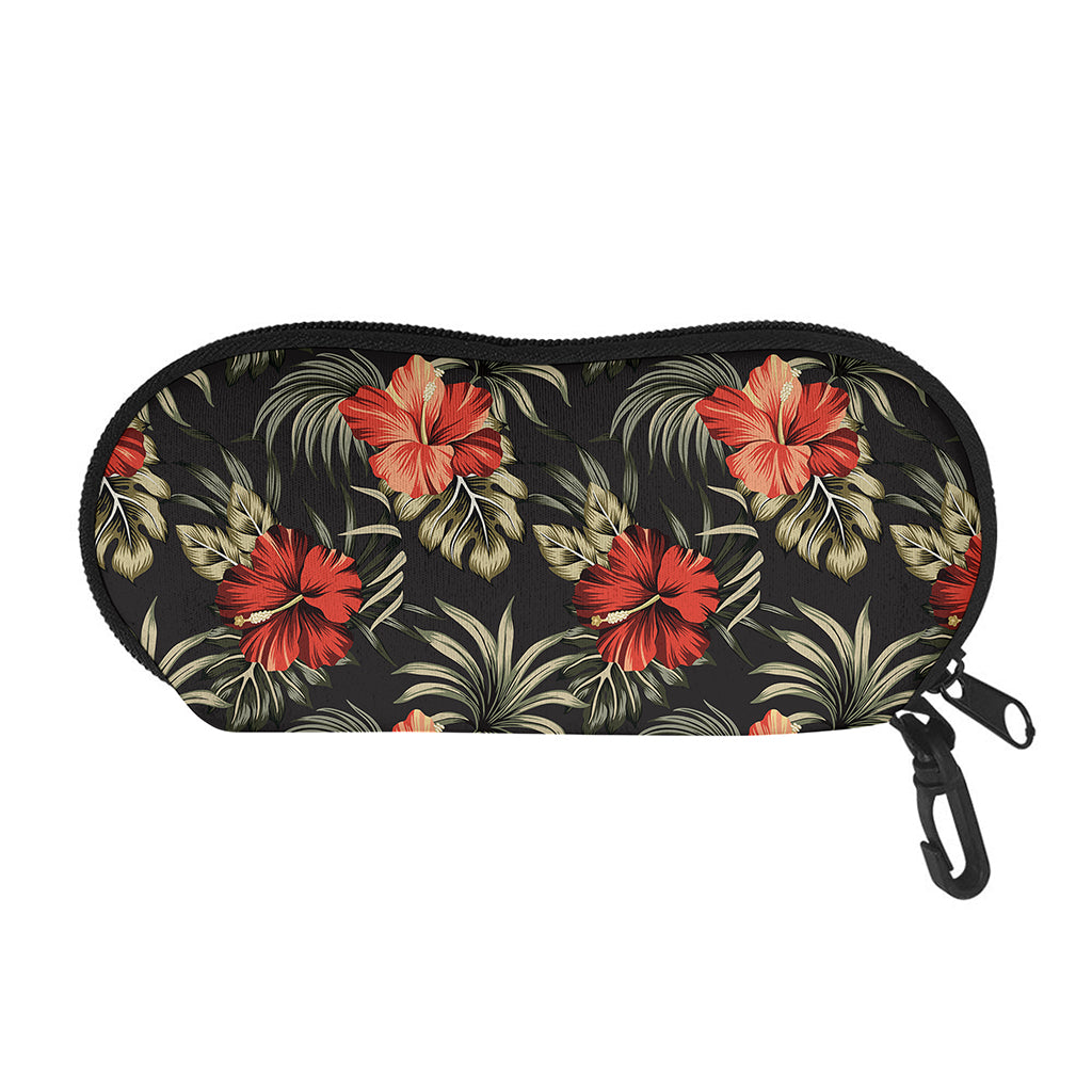 Vintage Tropical Hibiscus Floral Print Glasses Case