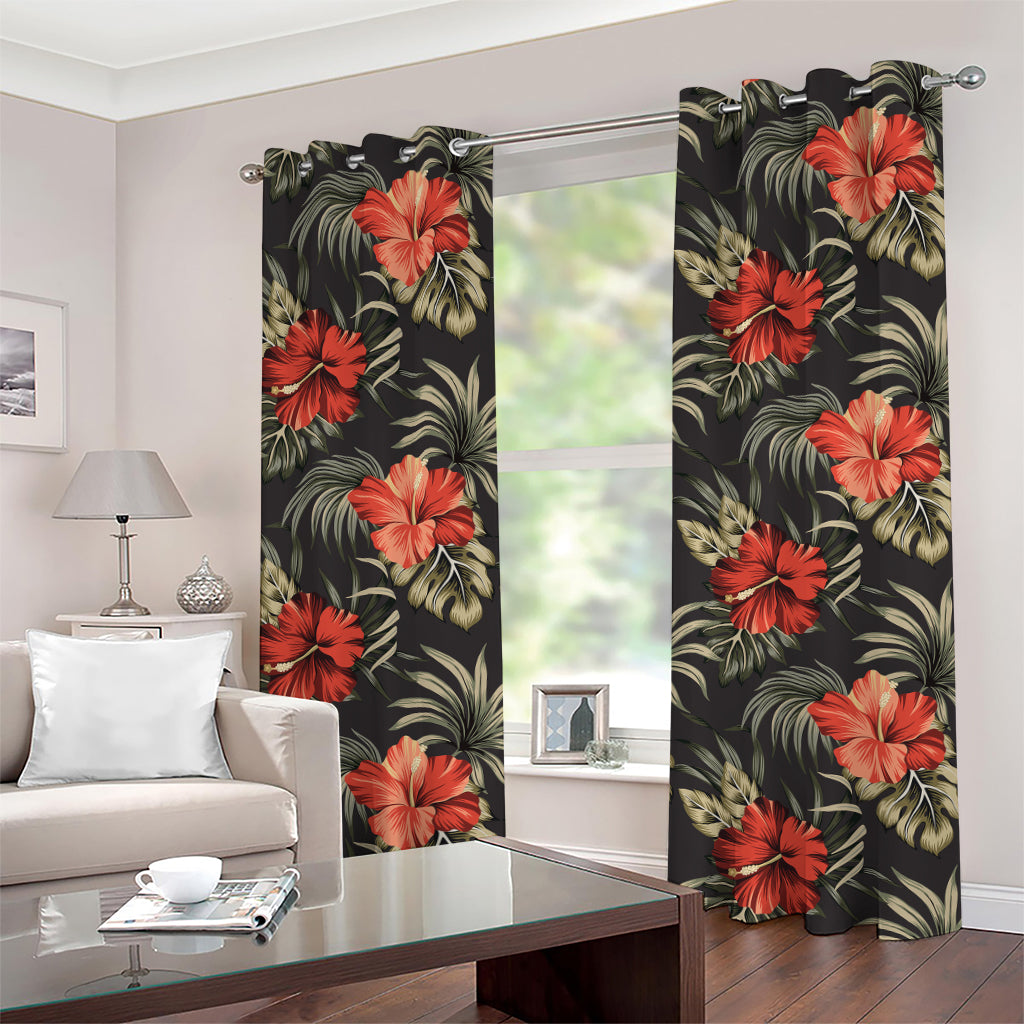 Vintage Tropical Hibiscus Floral Print Grommet Curtains