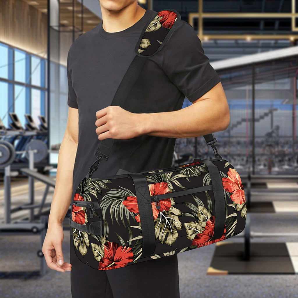 Vintage Tropical Hibiscus Floral Print Gym Bag