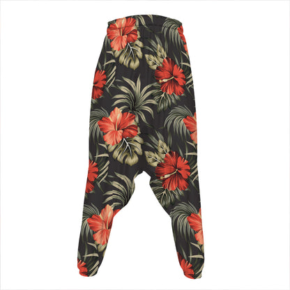 Vintage Tropical Hibiscus Floral Print Hammer Pants