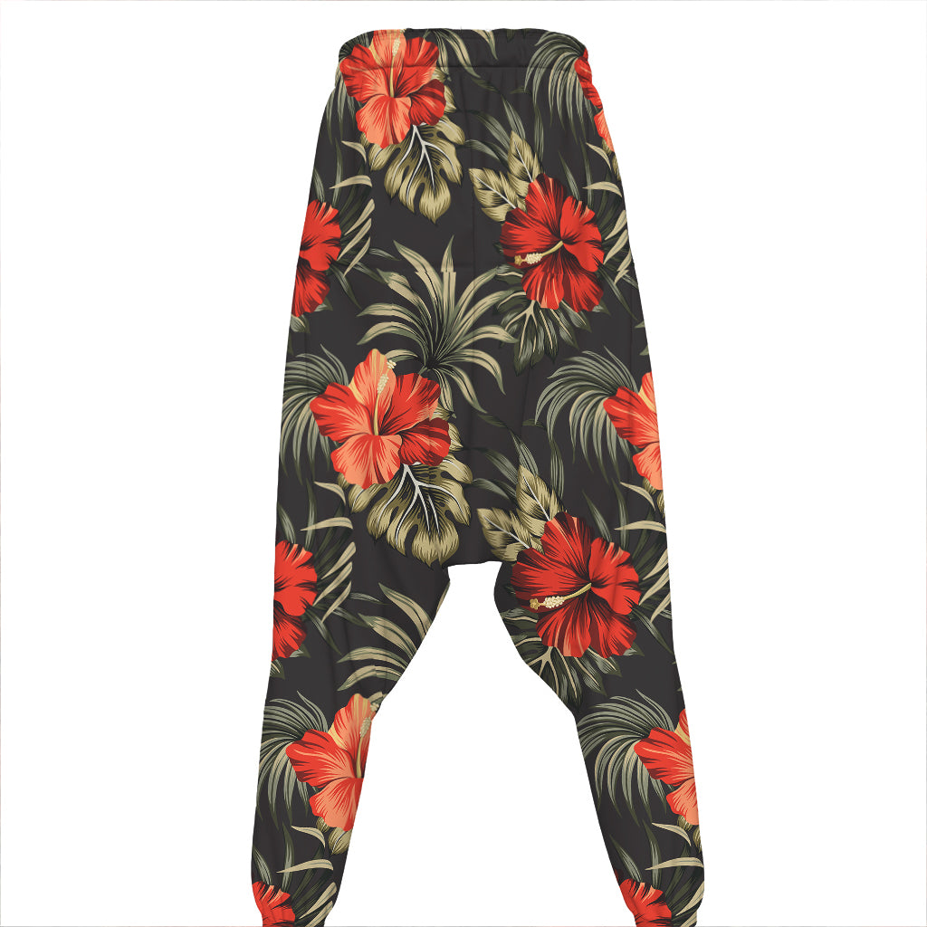 Vintage Tropical Hibiscus Floral Print Hammer Pants