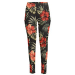 Vintage Tropical Hibiscus Floral Print High-Waisted Pocket Leggings