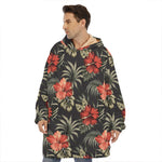 Vintage Tropical Hibiscus Floral Print Hoodie Blanket