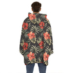 Vintage Tropical Hibiscus Floral Print Hoodie Blanket