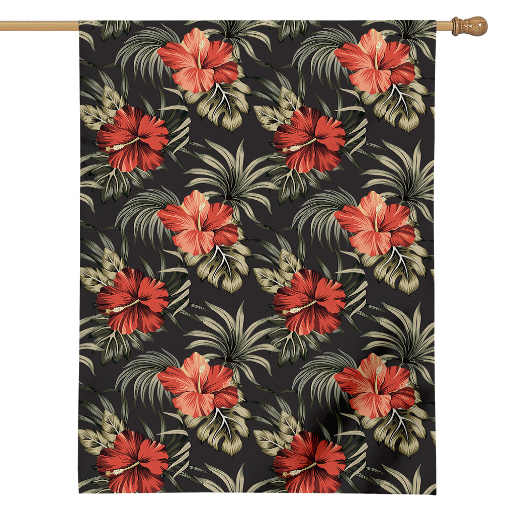 Vintage Tropical Hibiscus Floral Print House Flag