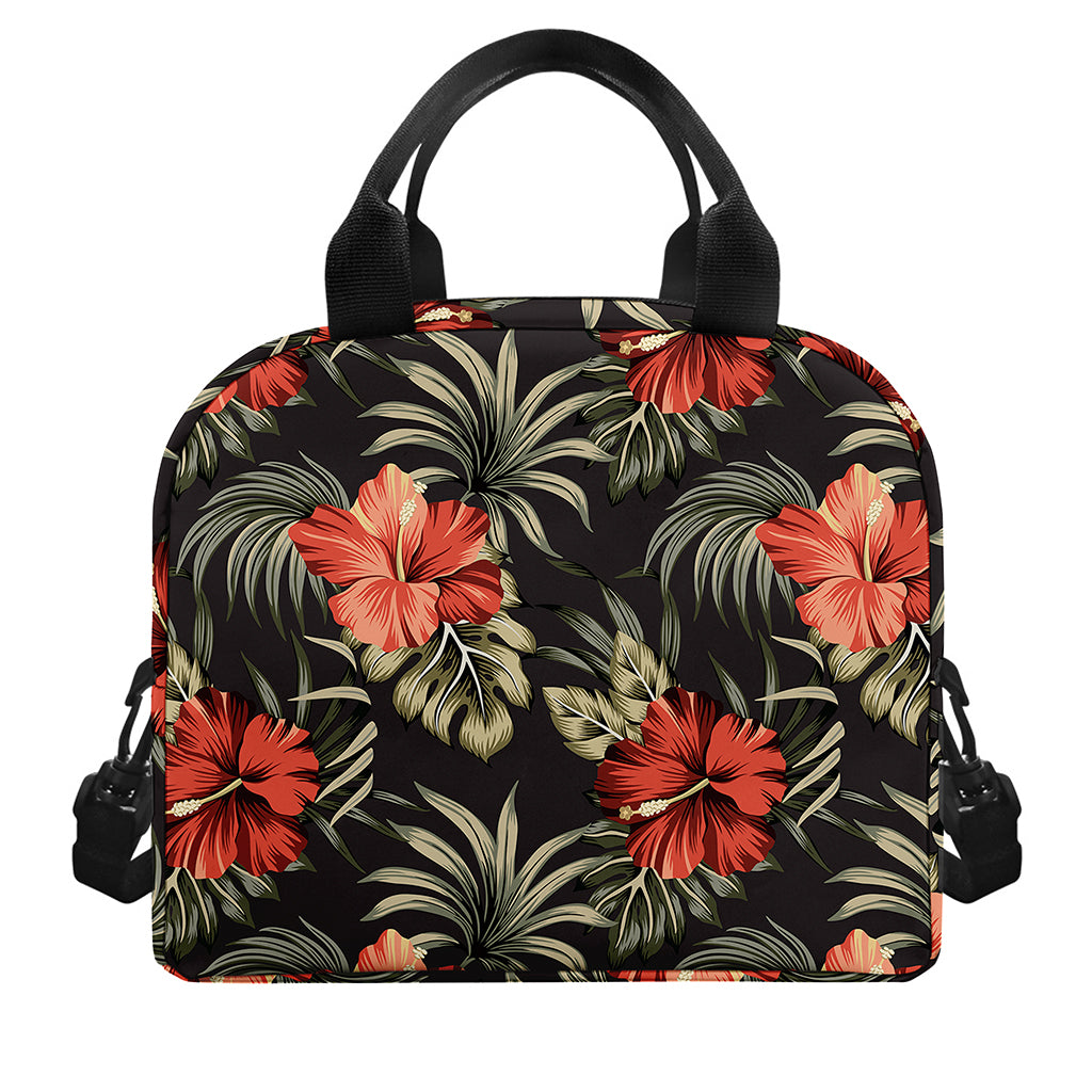 Vintage Tropical Hibiscus Floral Print Insulated Lunch Bag