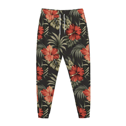 Vintage Tropical Hibiscus Floral Print Jogger Pants