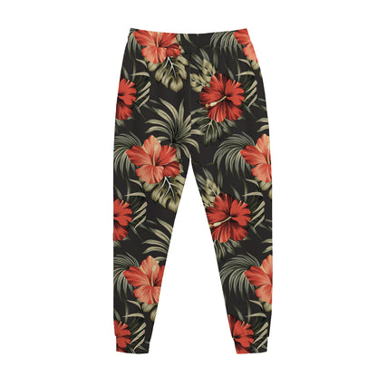Vintage Tropical Hibiscus Floral Print Jogger Pants