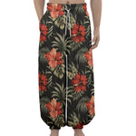 Vintage Tropical Hibiscus Floral Print Lantern Pants