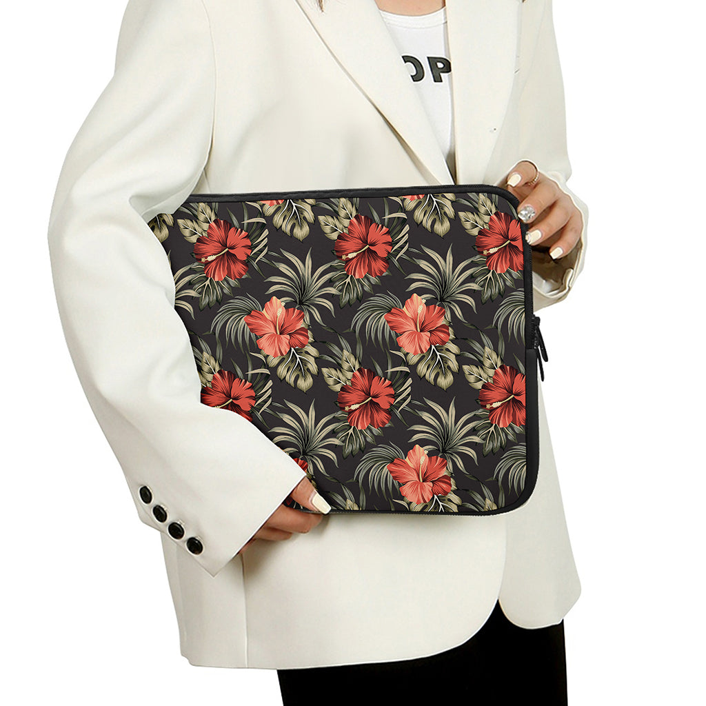 Vintage Tropical Hibiscus Floral Print Laptop Sleeve