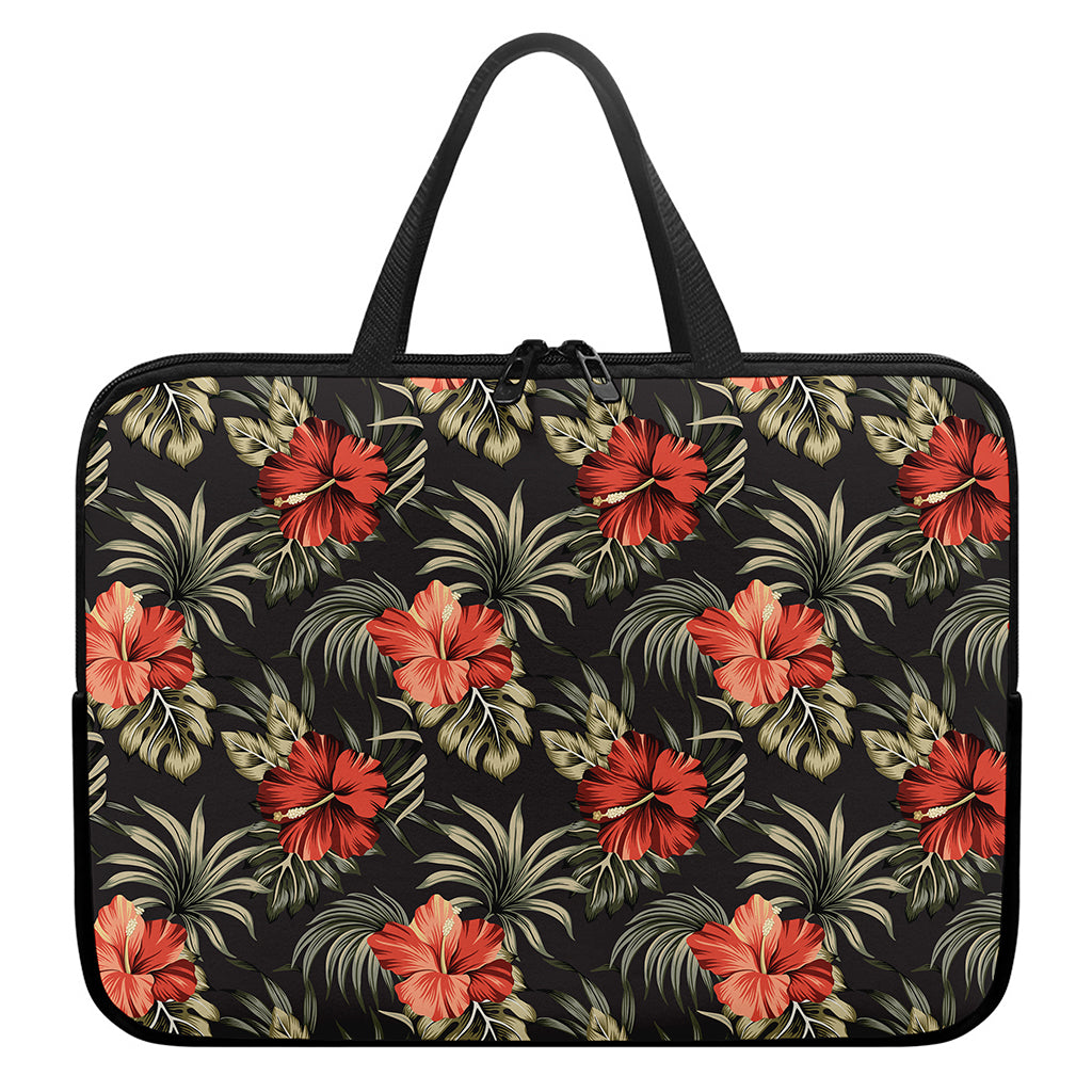 Vintage Tropical Hibiscus Floral Print Laptop Sleeve With Handle