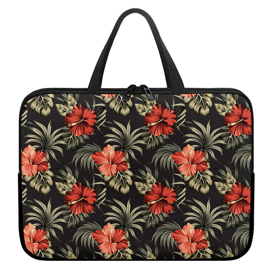 Vintage Tropical Hibiscus Floral Print Laptop Sleeve With Handle