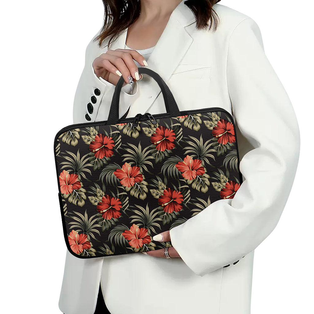 Vintage Tropical Hibiscus Floral Print Laptop Sleeve With Handle