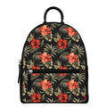 Vintage Tropical Hibiscus Floral Print Leather Backpack