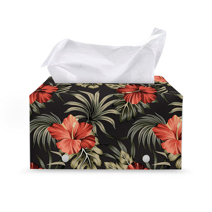 Vintage Tropical Hibiscus Floral Print Leather Tissue Box Cover
