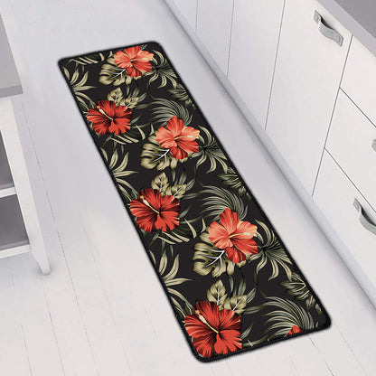 Vintage Tropical Hibiscus Floral Print Long Kitchen Mat