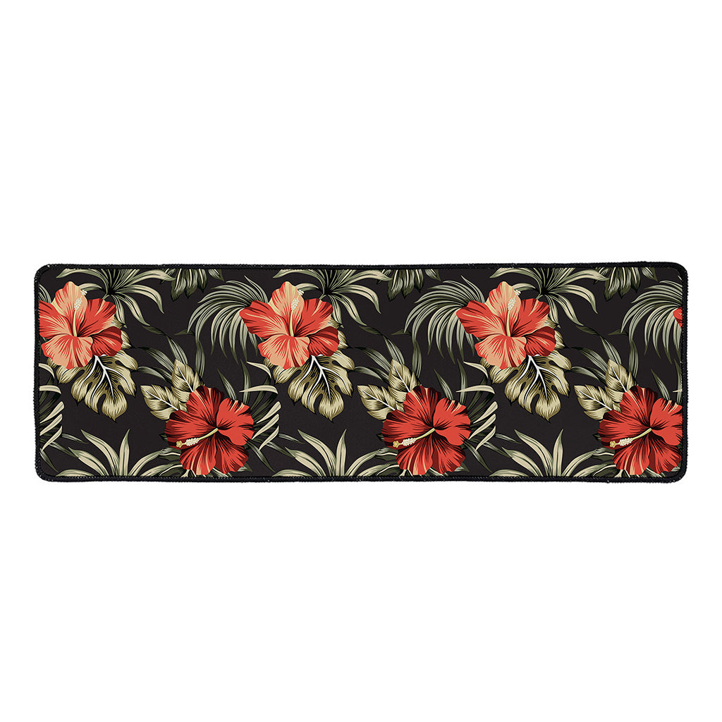 Vintage Tropical Hibiscus Floral Print Long Kitchen Mat