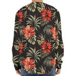 Vintage Tropical Hibiscus Floral Print Long Sleeve Baseball Jersey