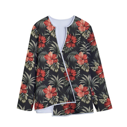 Vintage Tropical Hibiscus Floral Print Long Sleeve Short Coat