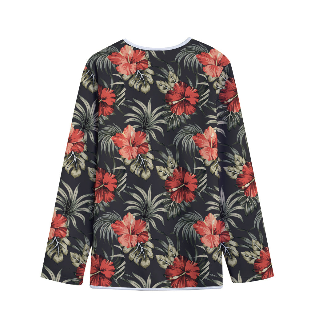 Vintage Tropical Hibiscus Floral Print Long Sleeve Short Coat