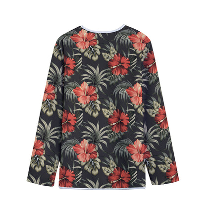 Vintage Tropical Hibiscus Floral Print Long Sleeve Short Coat