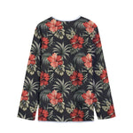 Vintage Tropical Hibiscus Floral Print Long Sleeve Short Coat