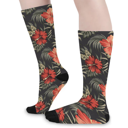 Vintage Tropical Hibiscus Floral Print Long Socks