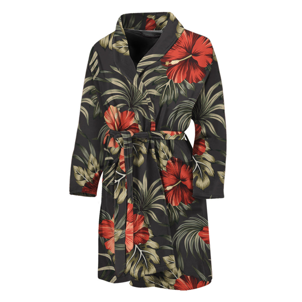 Vintage Tropical Hibiscus Floral Print Men's Bathrobe