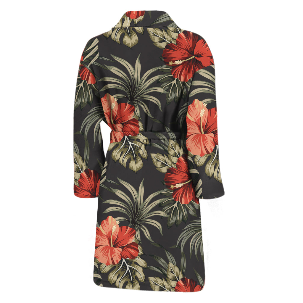 Vintage Tropical Hibiscus Floral Print Men's Bathrobe